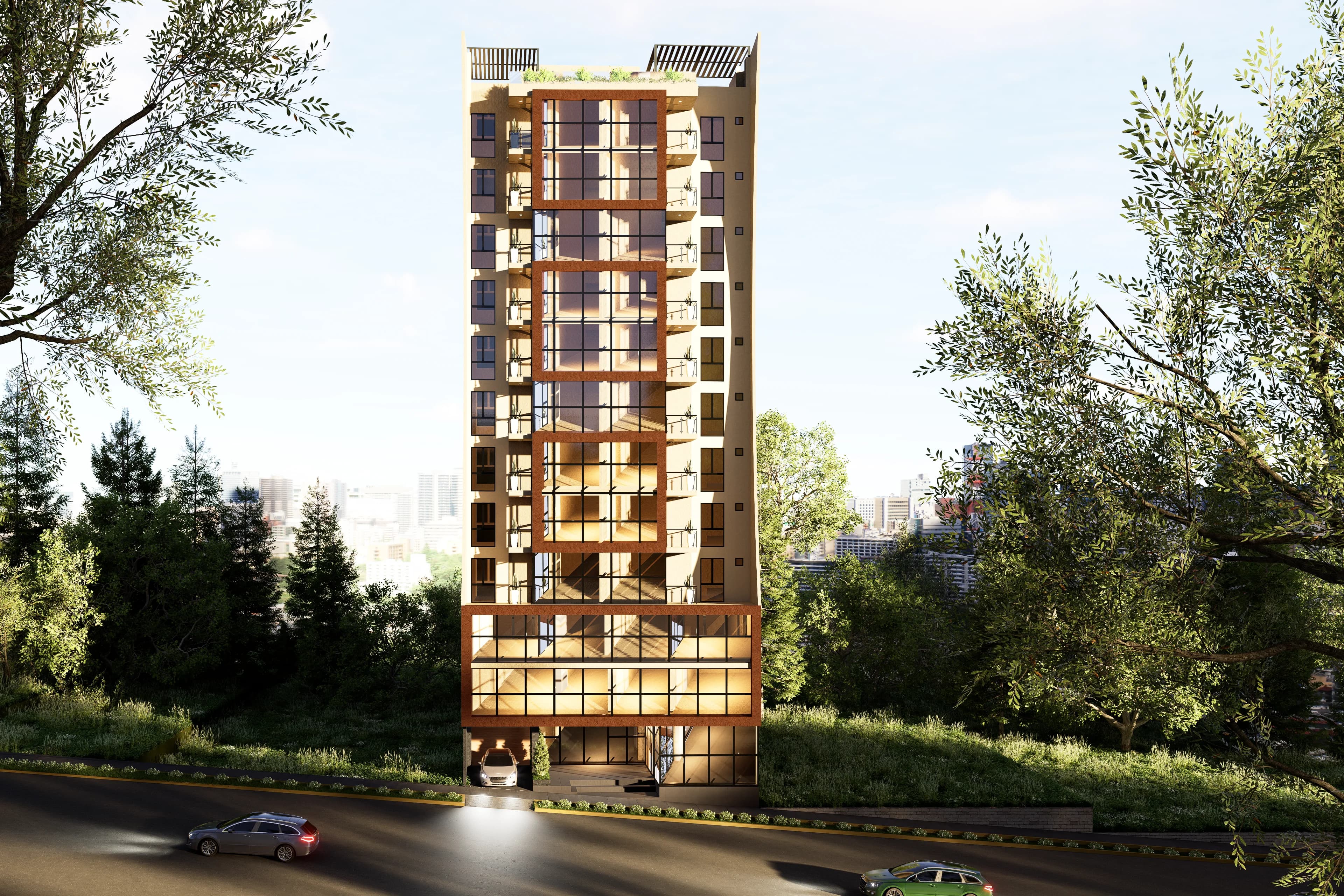 Fachada exterior del edificio de departamentos Torres Titanium en venta en San Carlos Huancayo